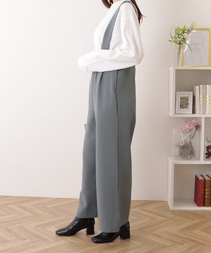ハイウエスト タック入り ワイド サロペット パンツ