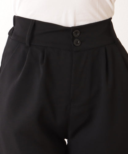 ダブルボタン ハイウエスト ストレート タックパンツ