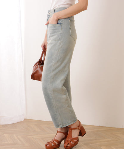 ハイウエスト エイジング ストレート デニム パンツ