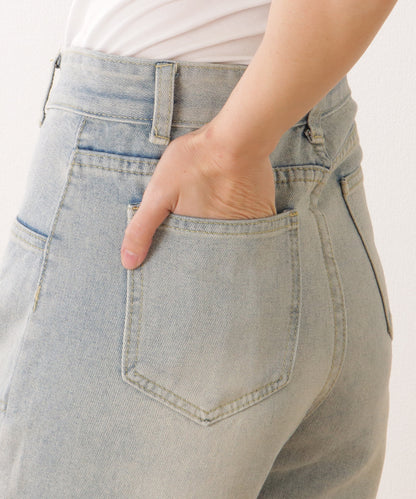 ハイウエスト エイジング ストレート デニム パンツ