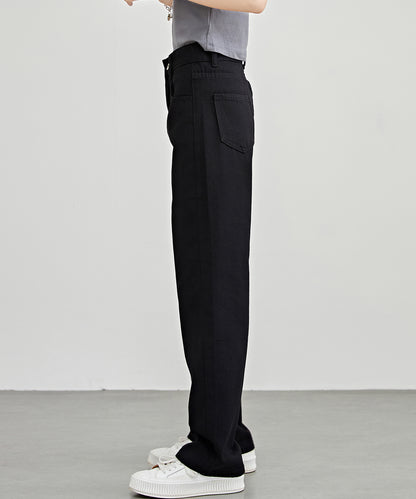 ハイウエスト ストレート セミワイド デニム パンツ