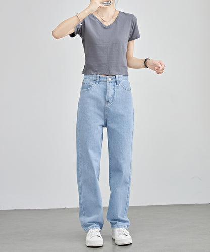 ハイウエスト ストレート セミワイド デニム パンツ