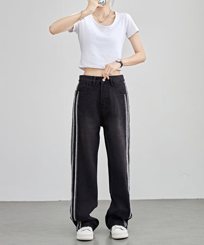 サイド ステッチ ライン ストレート デニム パンツ