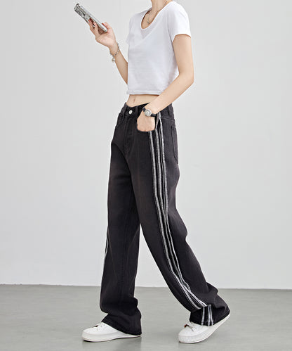 サイド ステッチ ライン ストレート デニム パンツ