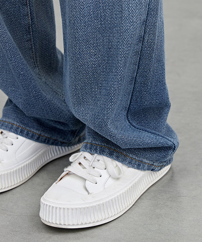 ハイウエスト ストレート ソフト デニム パンツ