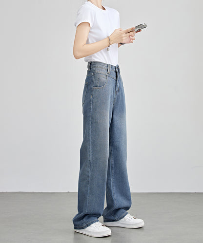 ハイウエスト ストレート ソフト デニム パンツ