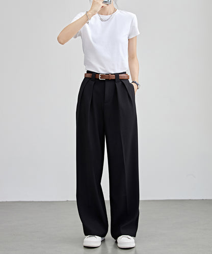 ハイウエスト ワイド ストレート タック パンツ