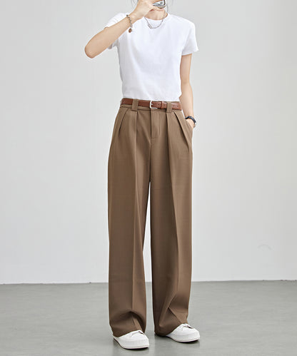 ハイウエスト ワイド ストレート タック パンツ