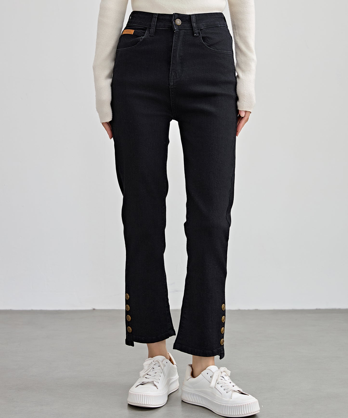 ハイウエスト サイドボタン 9分丈 デニム パンツ