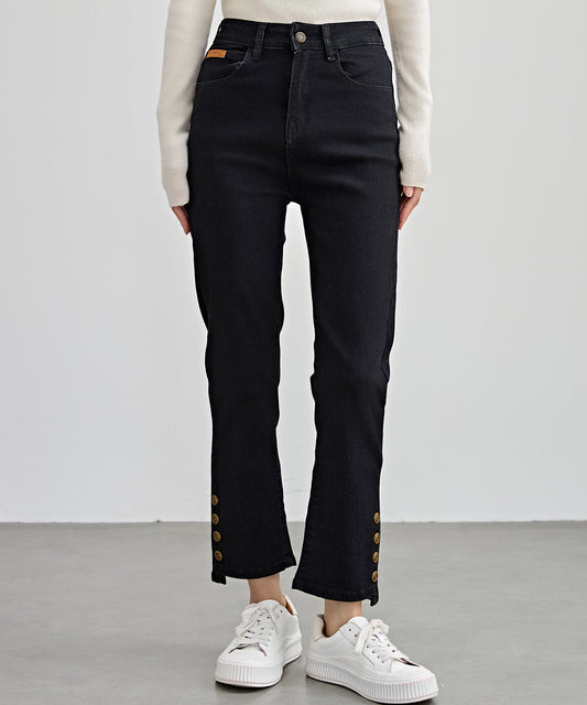 ハイウエスト サイドボタン 9分丈 デニム パンツ