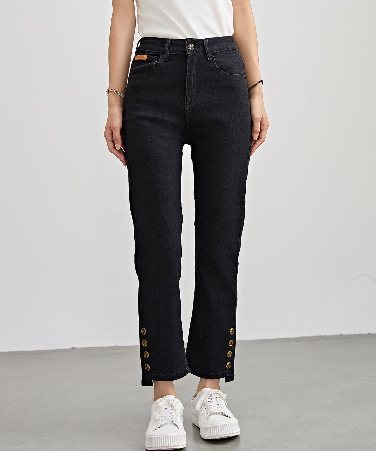 ハイウエスト サイドボタン 9分丈 デニム パンツ