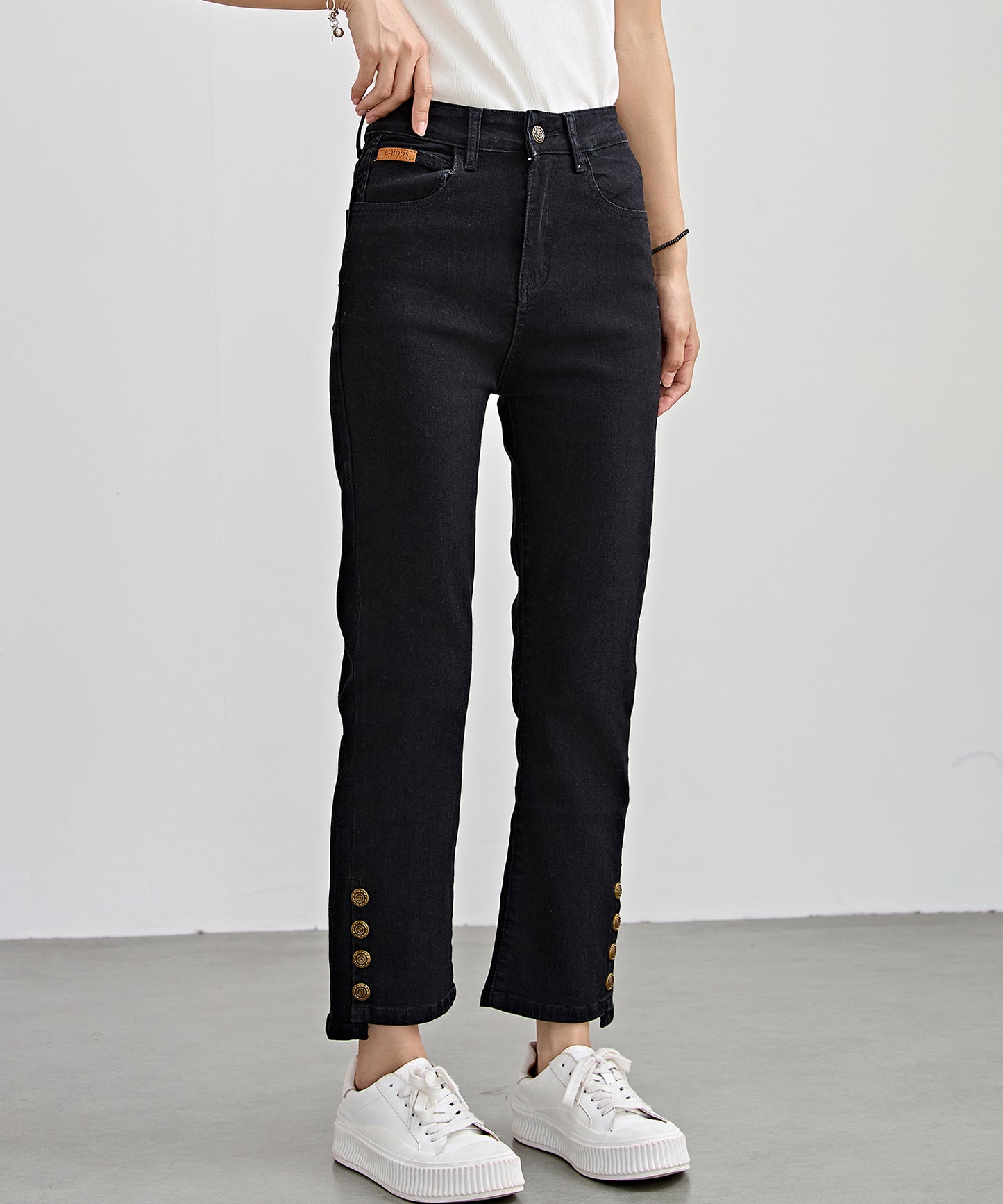 ハイウエスト サイドボタン 9分丈 デニム パンツ