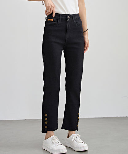 ハイウエスト サイドボタン 9分丈 デニム パンツ