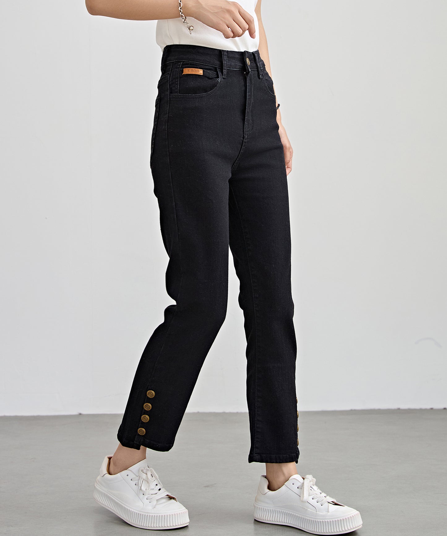 ハイウエスト サイドボタン 9分丈 デニム パンツ