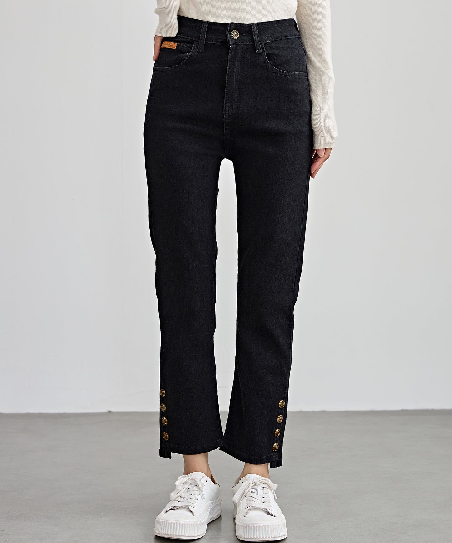 ハイウエスト サイドボタン 9分丈 デニム パンツ