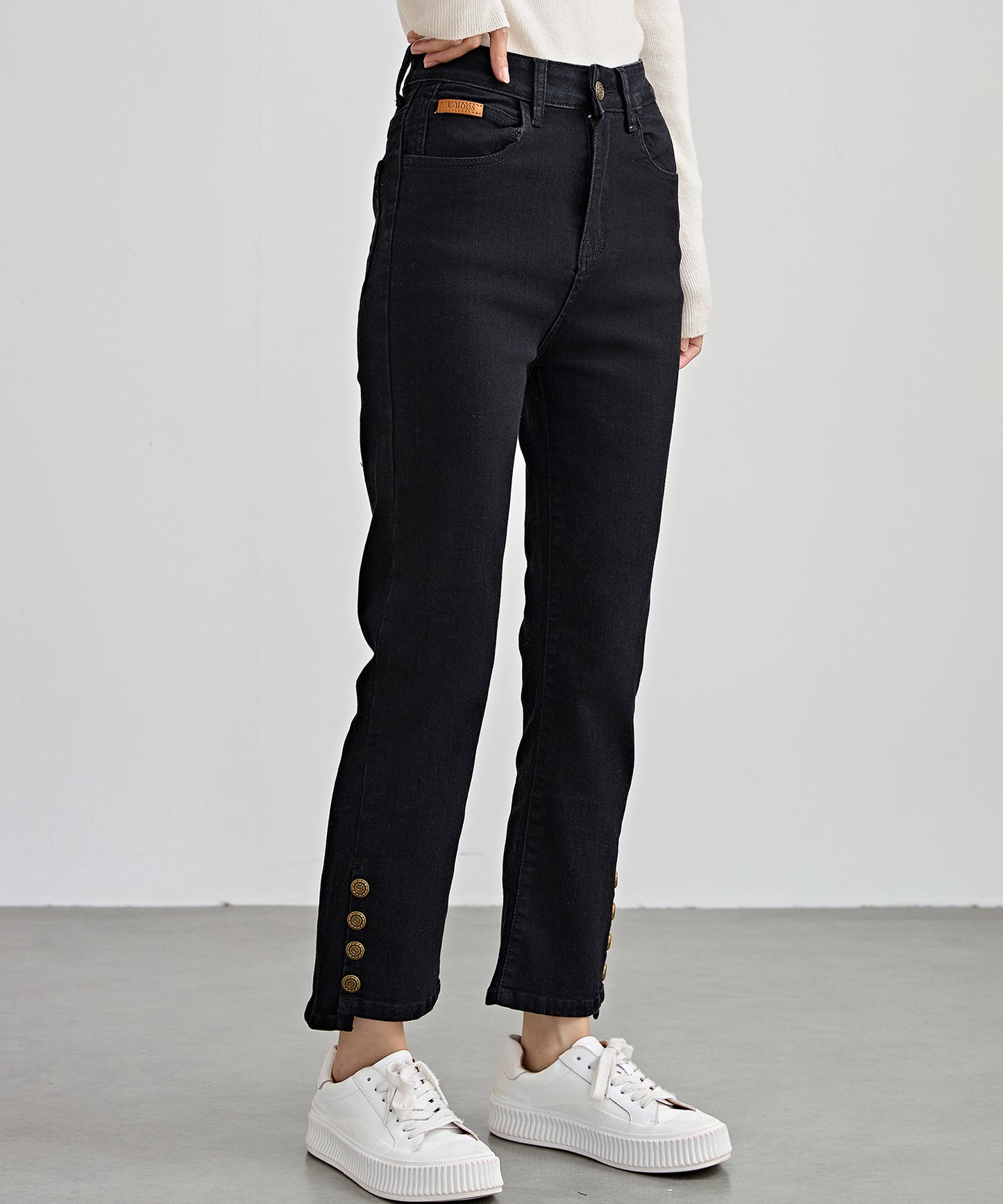 ハイウエスト サイドボタン 9分丈 デニム パンツ