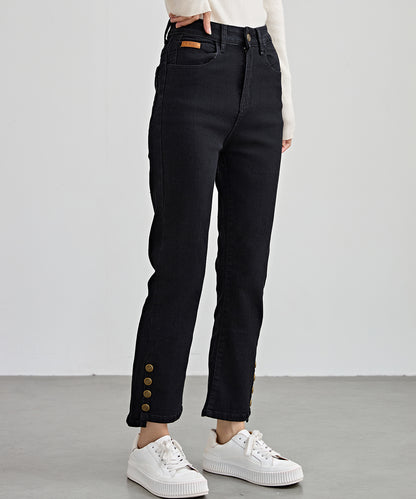 ハイウエスト サイドボタン 9分丈 デニム パンツ