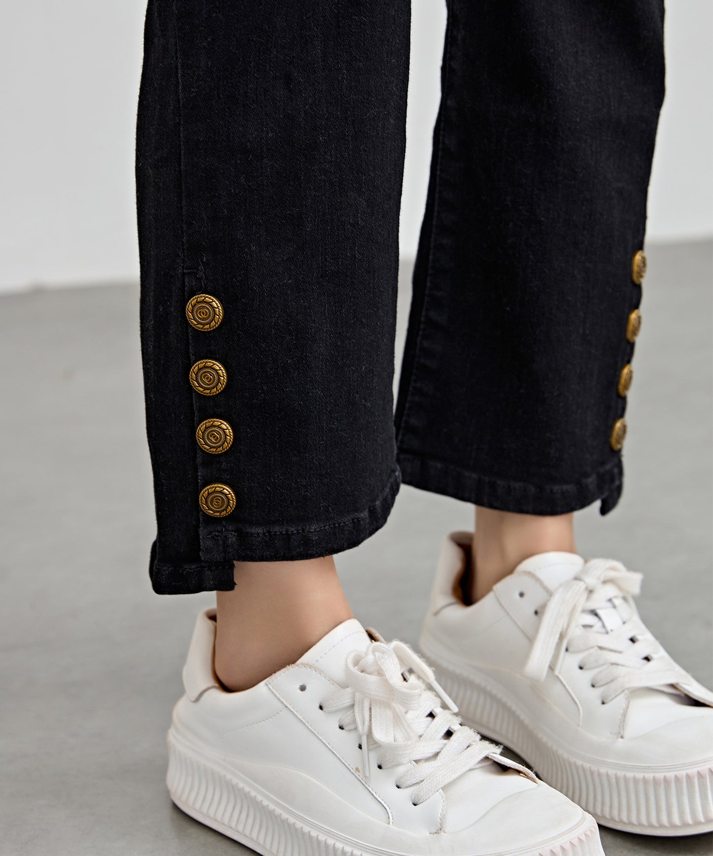 ハイウエスト サイドボタン 9分丈 デニム パンツ