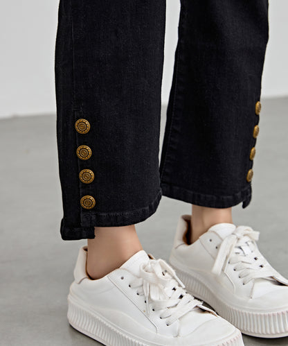 ハイウエスト サイドボタン 9分丈 デニム パンツ