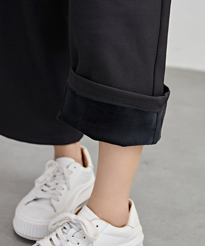 ハイウエスト セミワイド ストレート タック パンツ 裏起毛