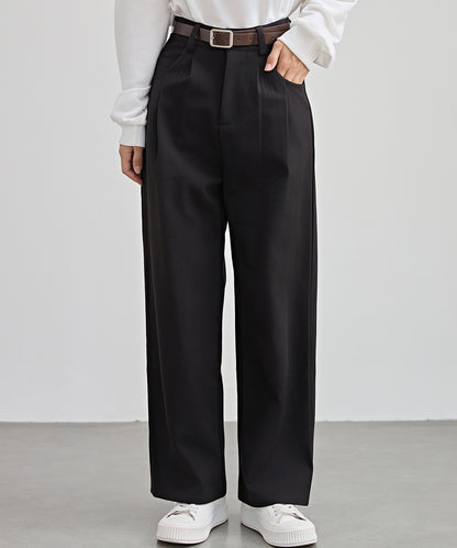 ハイウエスト ワイド ストレート タック パンツ 裏起毛