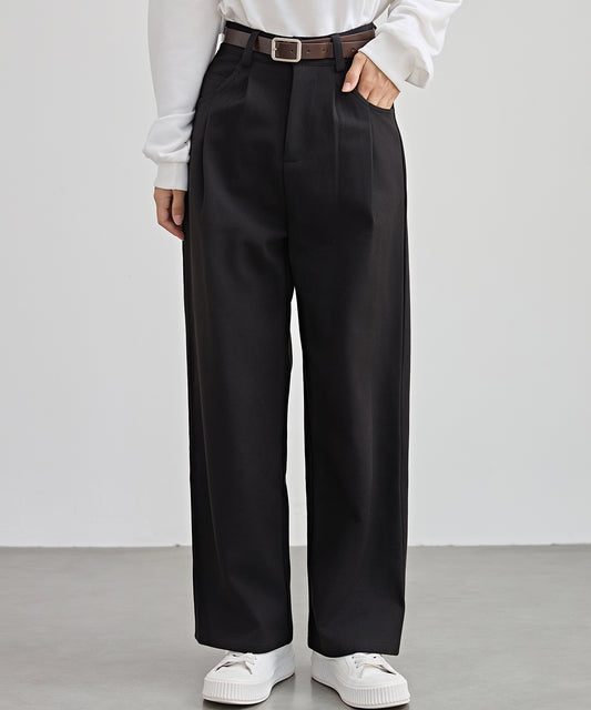 ハイウエスト ワイド ストレート タック パンツ 裏起毛