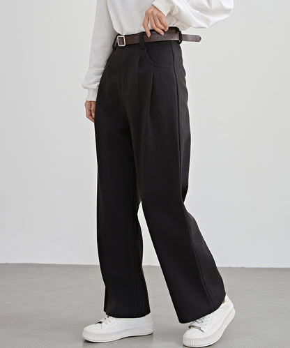 ハイウエスト ワイド ストレート タック パンツ 裏起毛