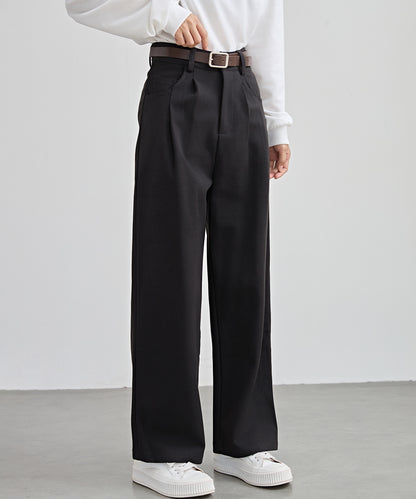 ハイウエスト ワイド ストレート タック パンツ 裏起毛