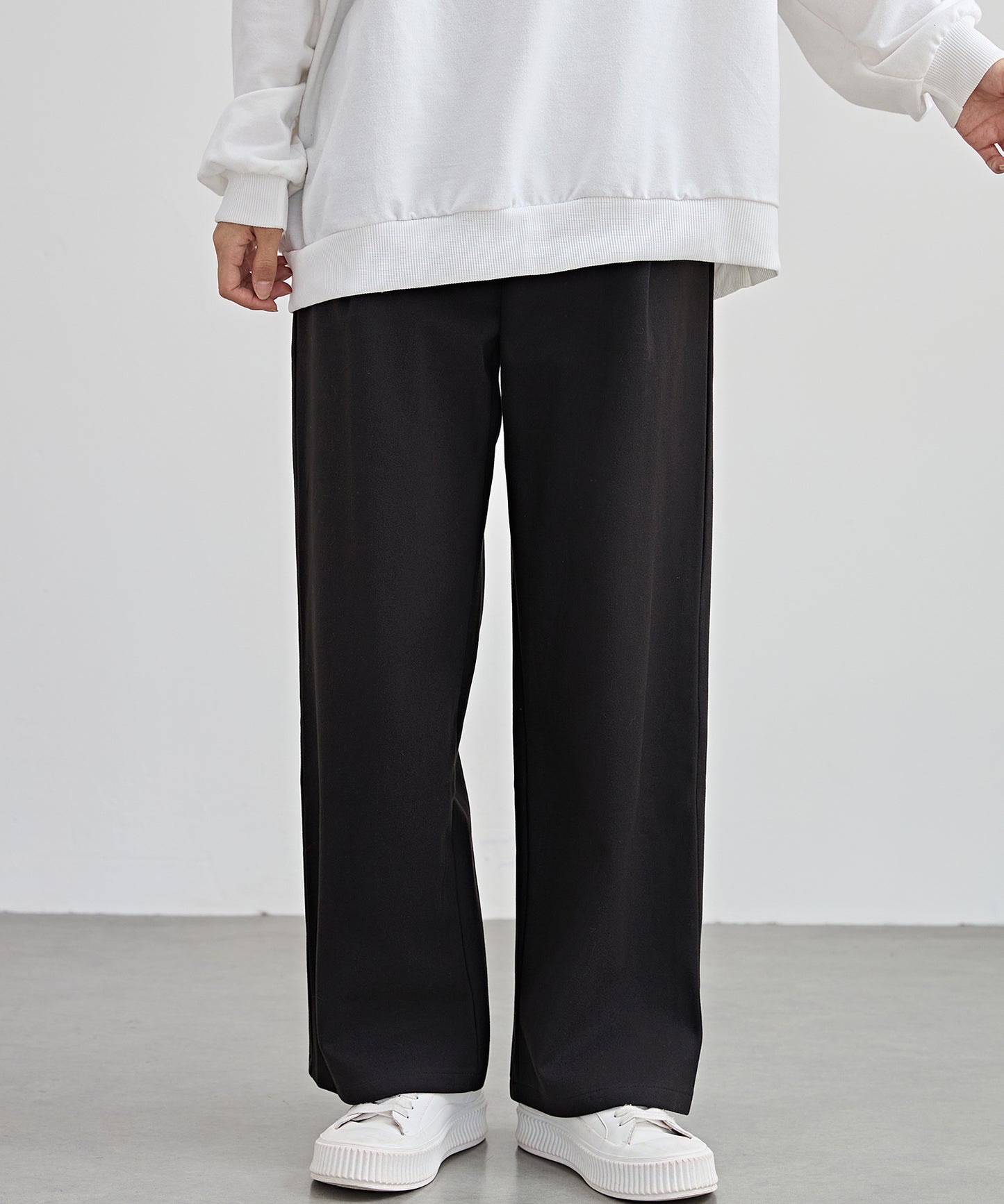 ハイウエスト ワイド ストレート タック パンツ 裏起毛