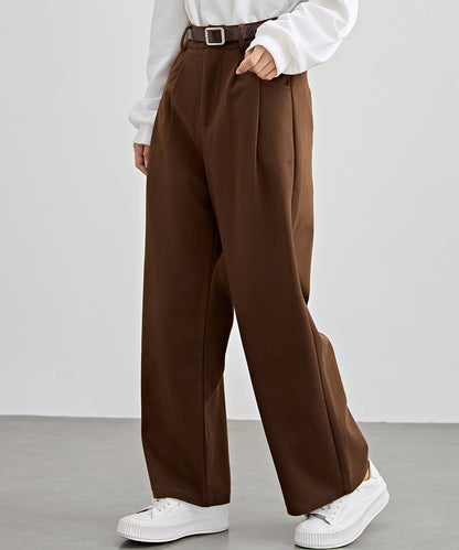 ハイウエスト ワイド ストレート タック パンツ 裏起毛