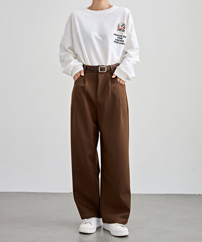 ハイウエスト ワイド ストレート タック パンツ 裏起毛