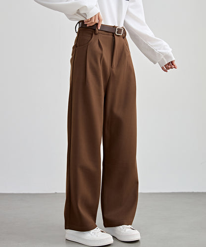 ハイウエスト ワイド ストレート タック パンツ 裏起毛