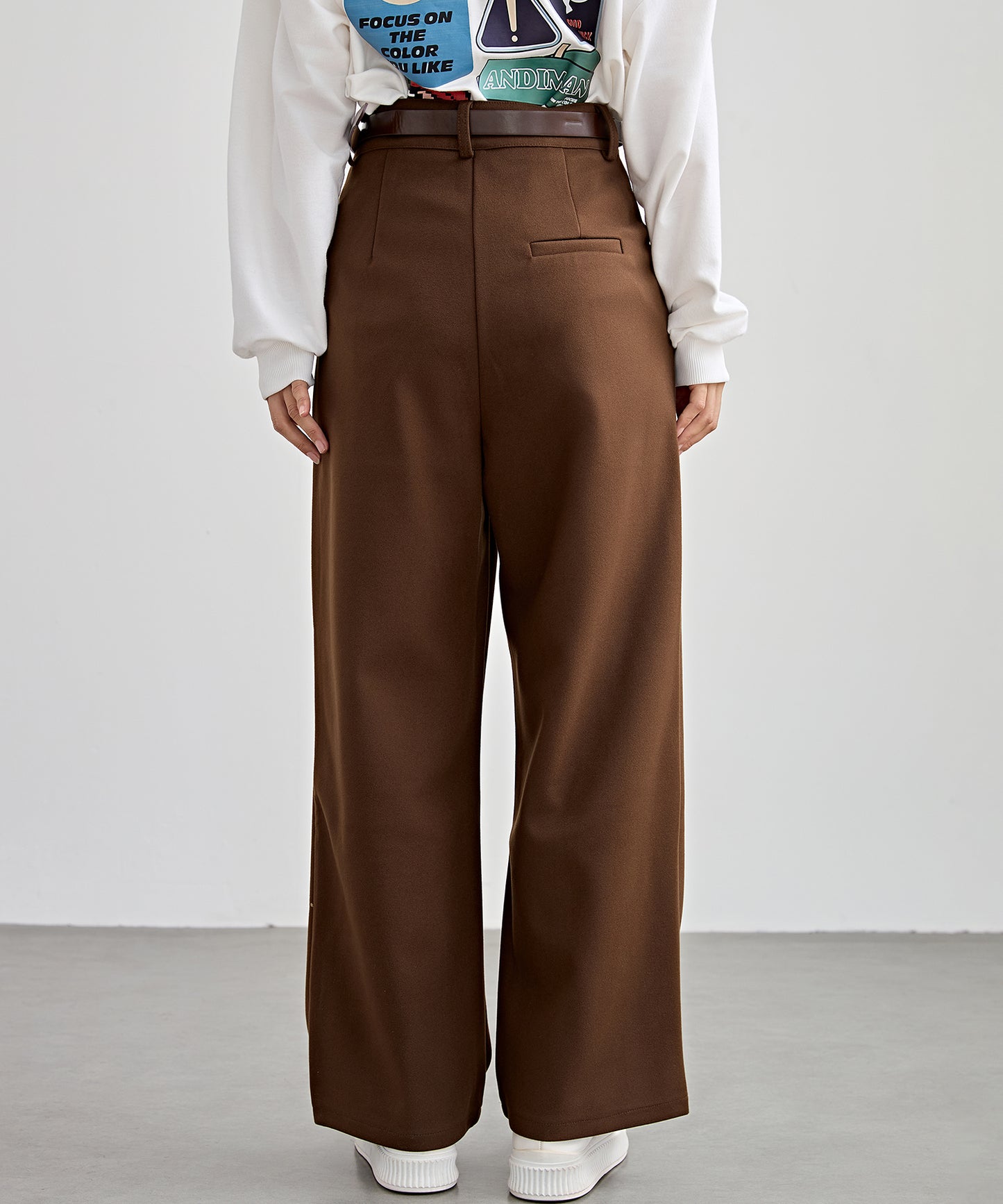 ハイウエスト ワイド ストレート タック パンツ 裏起毛