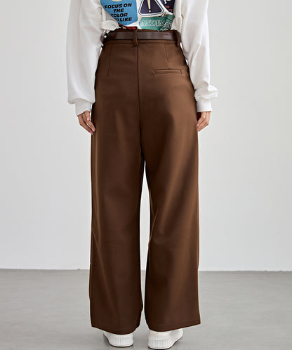 ハイウエスト ワイド ストレート タック パンツ 裏起毛