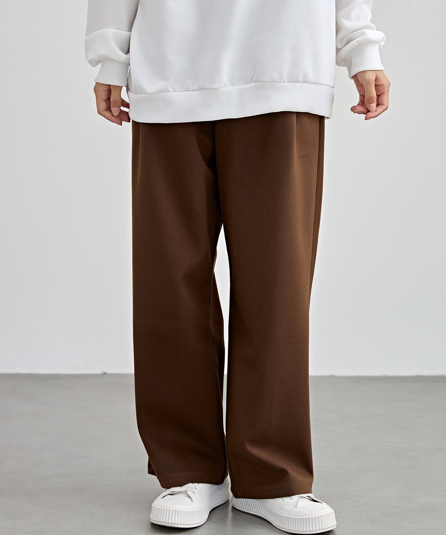 ハイウエスト ワイド ストレート タック パンツ 裏起毛