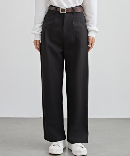 ハイウエスト ワイド ストレート タック パンツ 裏起毛