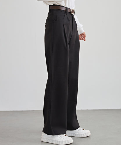 ハイウエスト ワイド ストレート タック パンツ 裏起毛