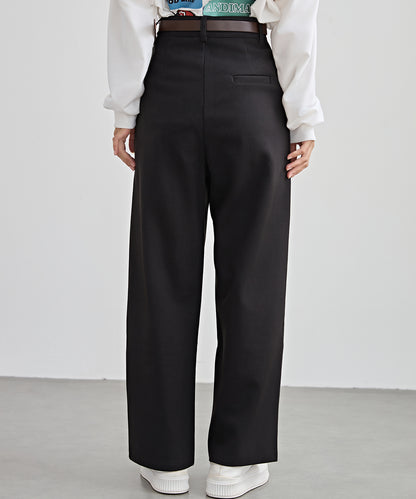 ハイウエスト ワイド ストレート タック パンツ 裏起毛