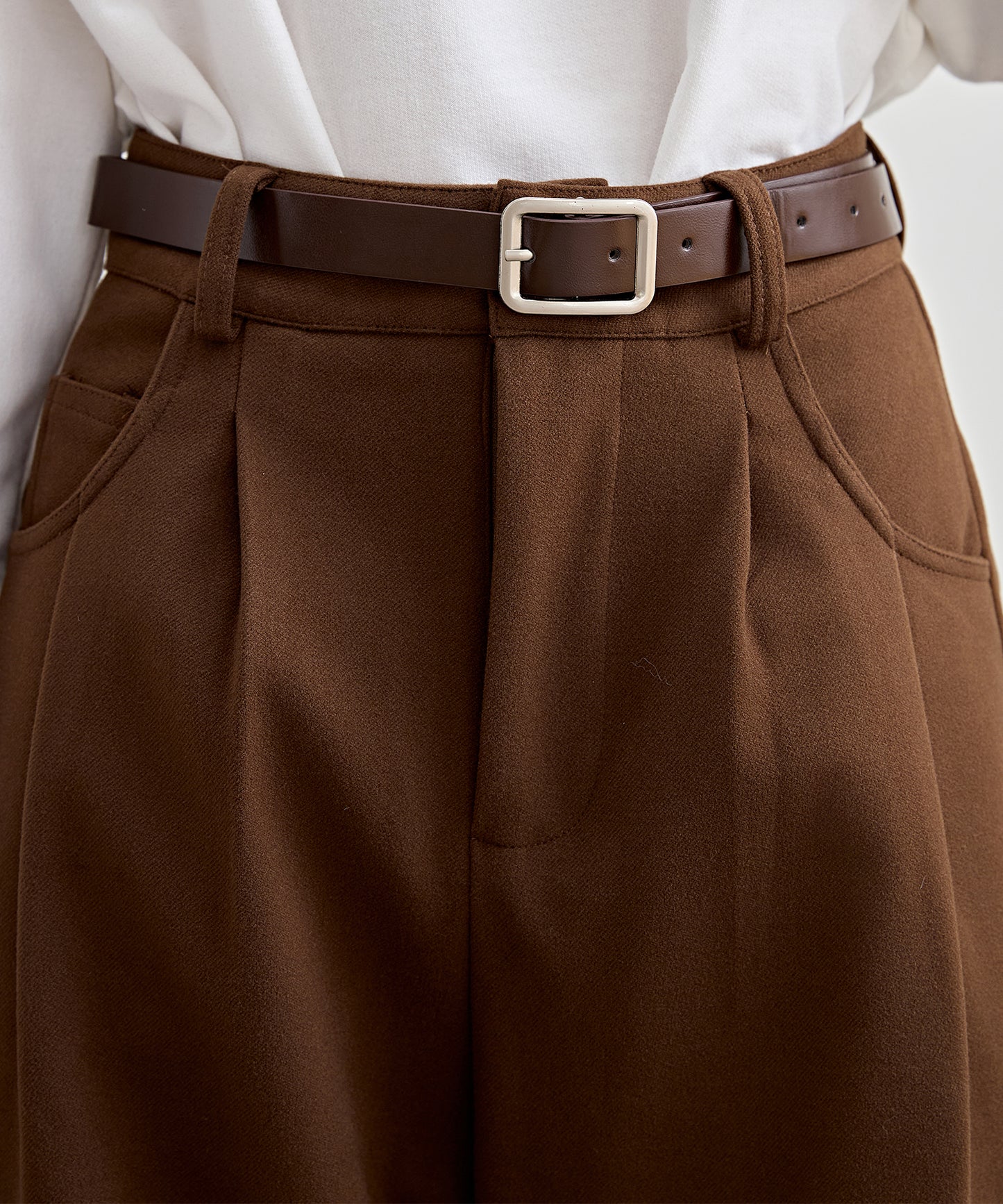 ハイウエスト ワイド ストレート タック パンツ 裏起毛