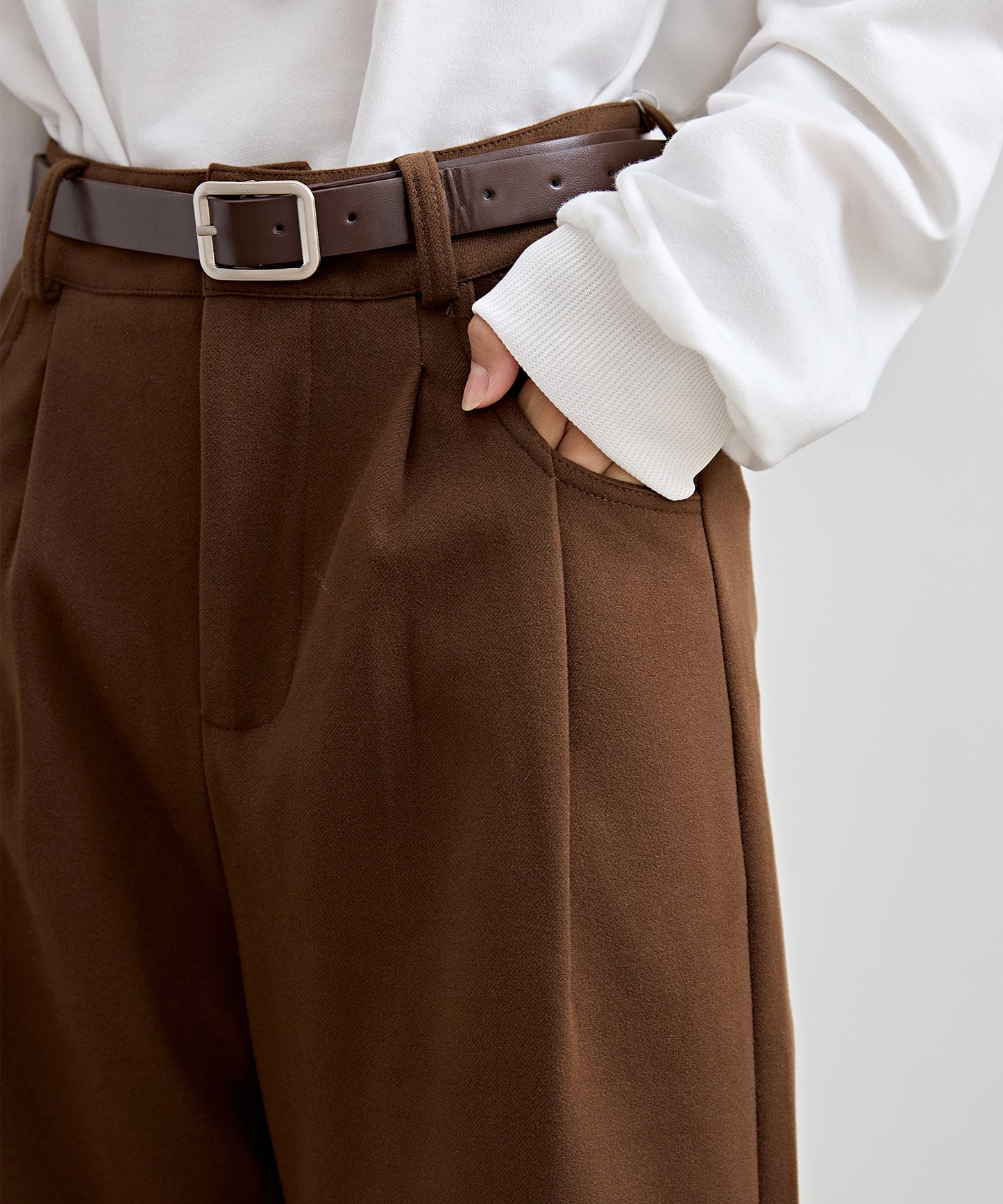 ハイウエスト ワイド ストレート タック パンツ 裏起毛