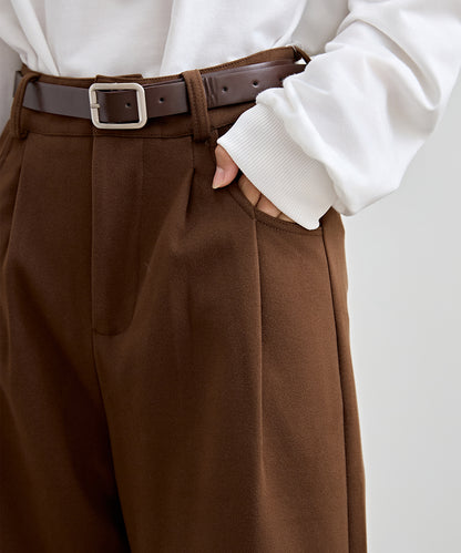 ハイウエスト ワイド ストレート タック パンツ 裏起毛