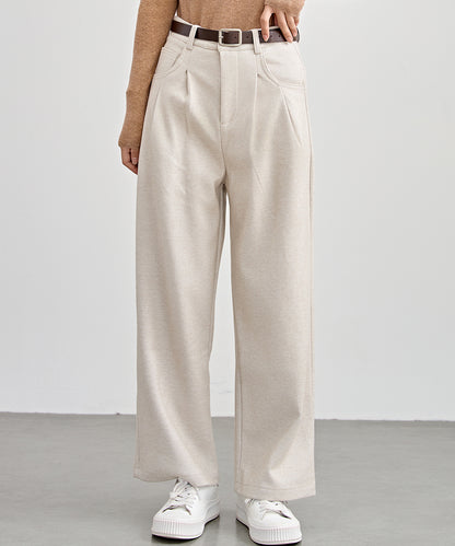 ハイウエスト ワイド ストレート タック パンツ 裏起毛