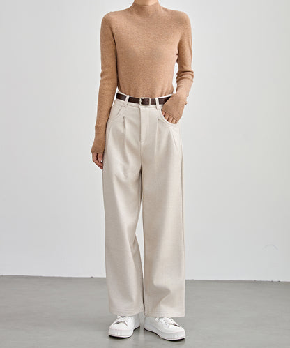 ハイウエスト ワイド ストレート タック パンツ 裏起毛