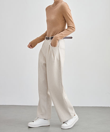 ハイウエスト ワイド ストレート タック パンツ 裏起毛