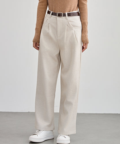 ハイウエスト ワイド ストレート タック パンツ 裏起毛