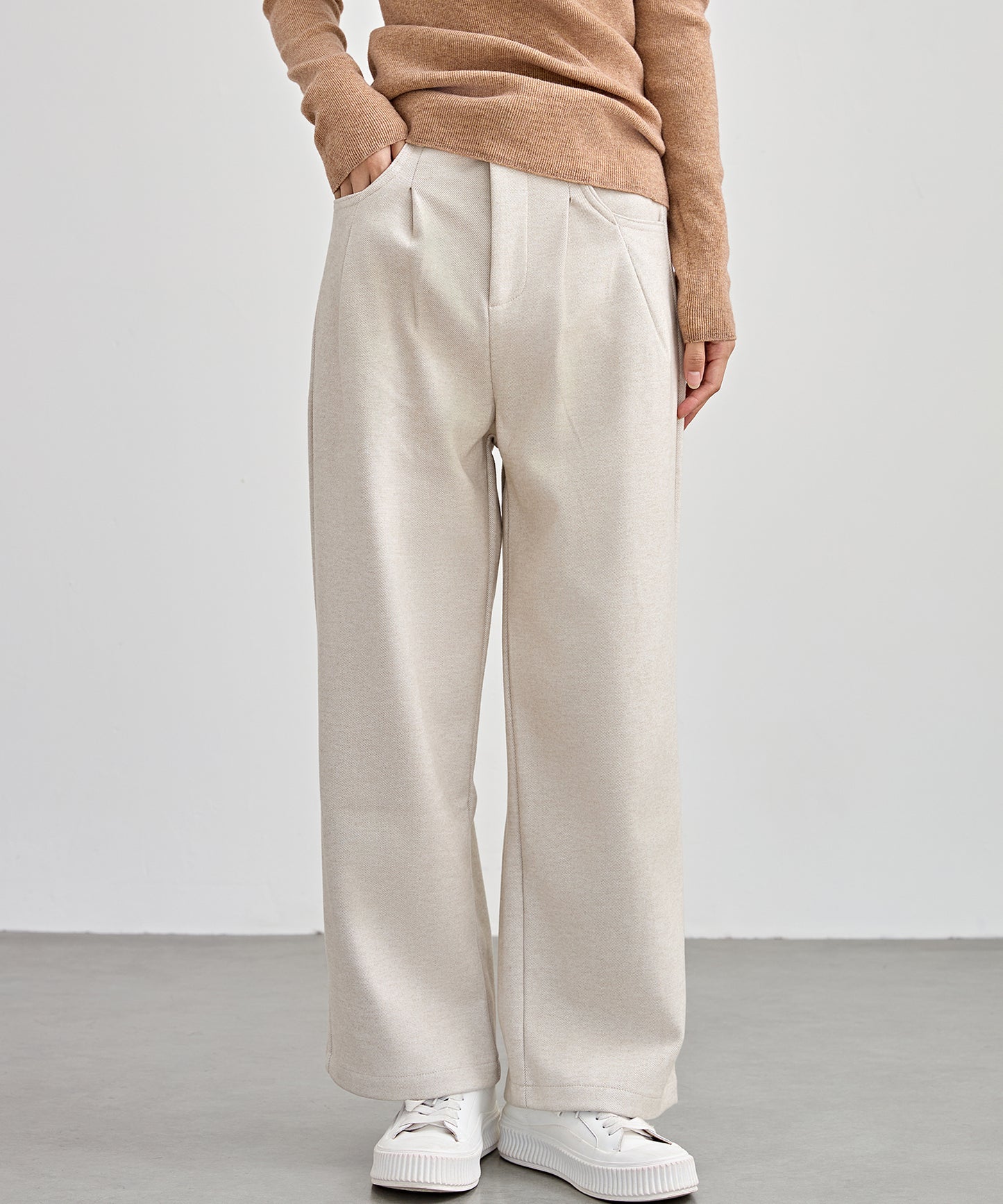 ハイウエスト ワイド ストレート タック パンツ 裏起毛