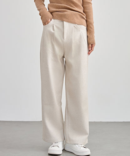 ハイウエスト ワイド ストレート タック パンツ 裏起毛