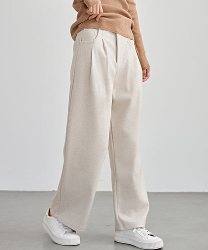 ハイウエスト ワイド ストレート タック パンツ 裏起毛