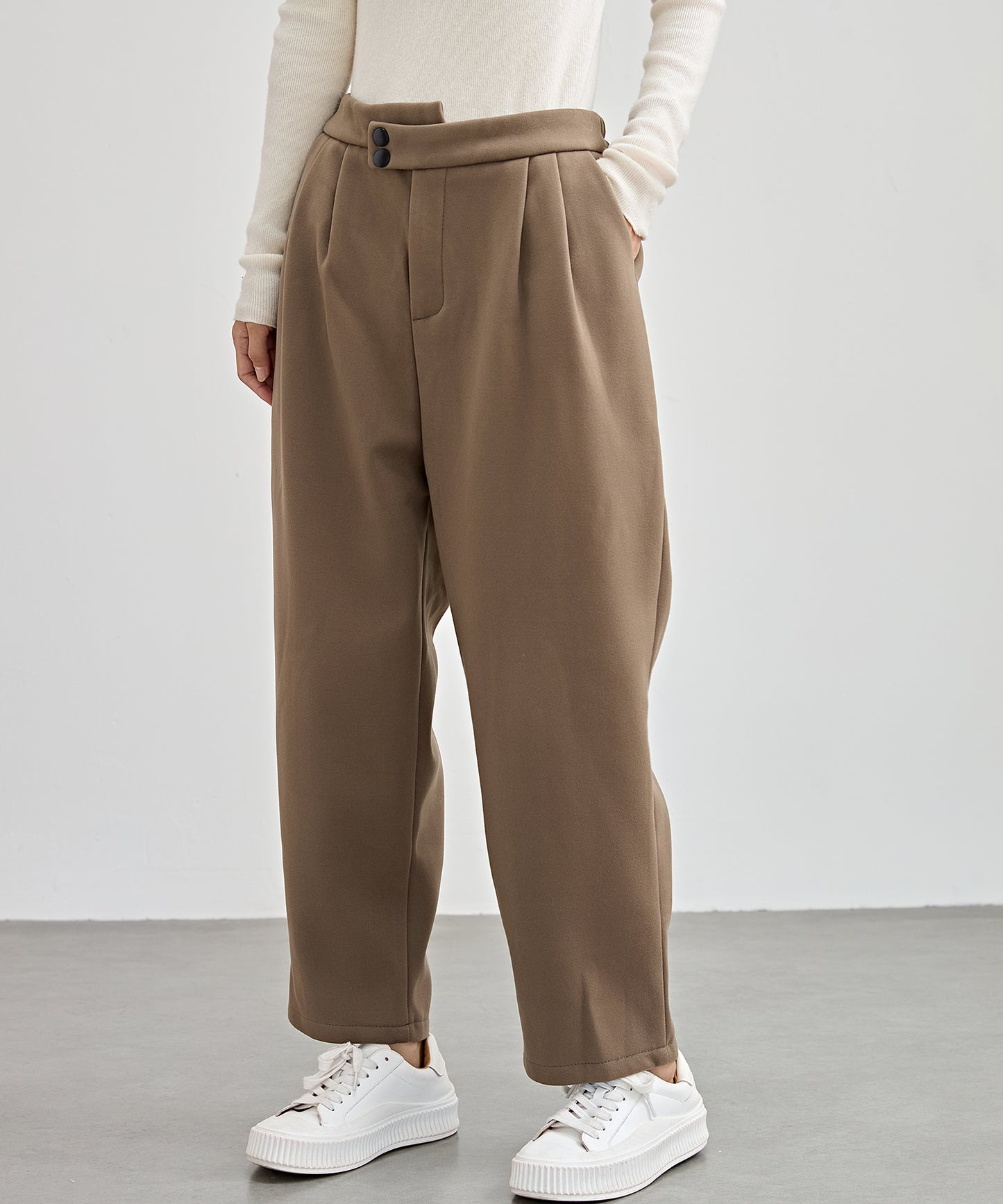 ハイウエスト タック テーパード クロップド パンツ 裏起毛