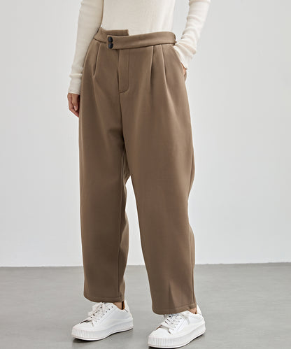 ハイウエスト タック テーパード クロップド パンツ 裏起毛